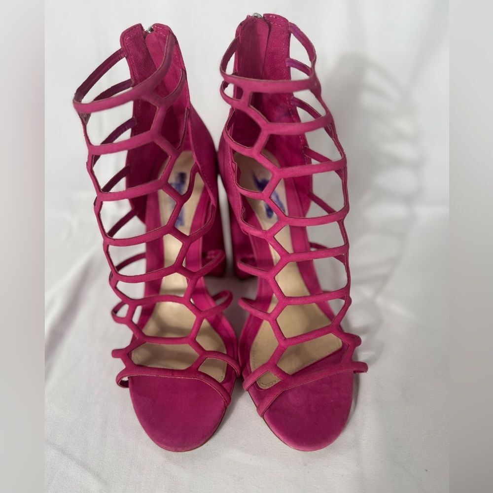 Schutz Women’s 9.5 JULIANNA BLOCK NUBUCK SANDAL Hot Pink Heels - Picture 6 of 11